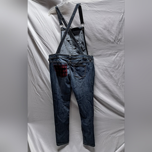 Rue 21 Front Overall Jeans Plaid Low back waist 13/14 - Picture 2 of 11